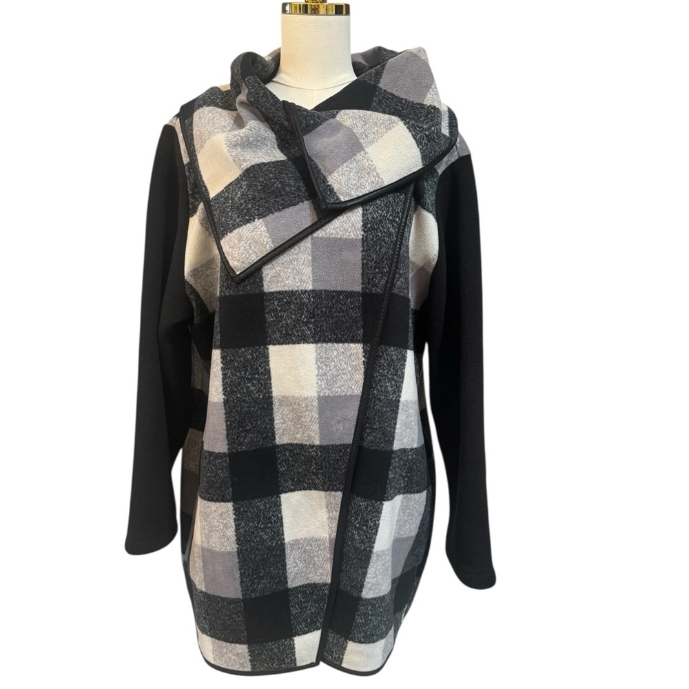 Plaid Fleece Hooded Jacket | Black Gray Cowl Neck Coat | Cozy Fall  Outerwear 1X